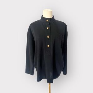 SAINT LAURENT Vtg Black Gold Button Sweater Top (Sz 44)